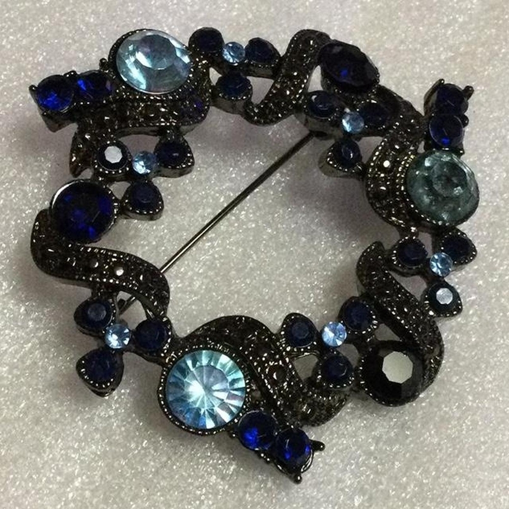 Blue Rhinestone Brooch